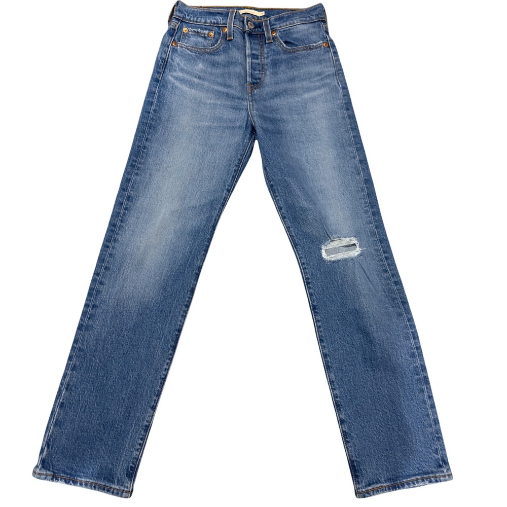 Levis Premium Wedgie Straight Jeans Medium Wash Distressed 24x28 34964-0074